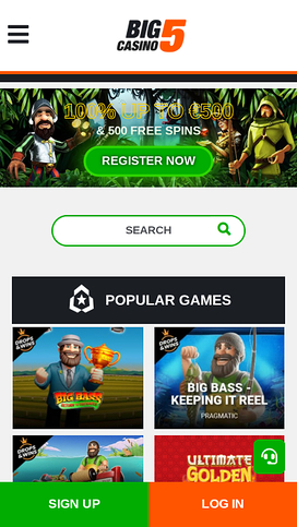 Big5Casino Mobile Homepage