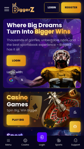 Homepage screenshot of Biggerz Casino for Mobile