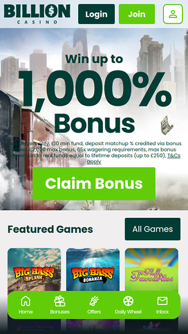 Billion Casino Mobile Homepage