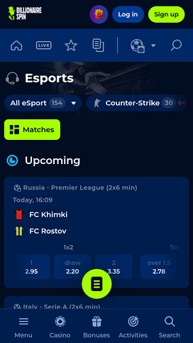 BillionaireSpin Casino Mobile Esports