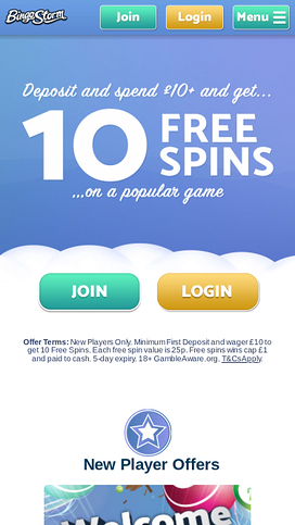 Bingo Storm Casino Mobile Homepage