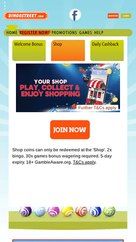 Bingo Street Casino Mobile Homepage