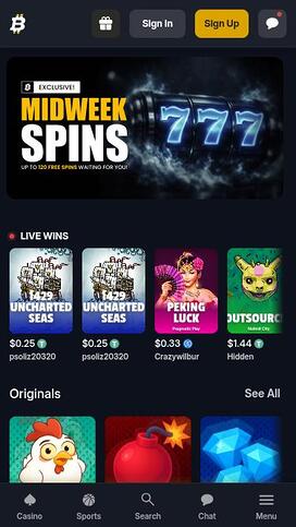BitFortune Casino Homepage Mobile