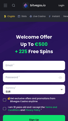 BitVegas Casino Mobile Homepage