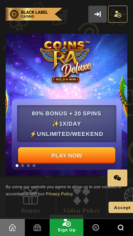 Black Label Casino Mobile Homepage