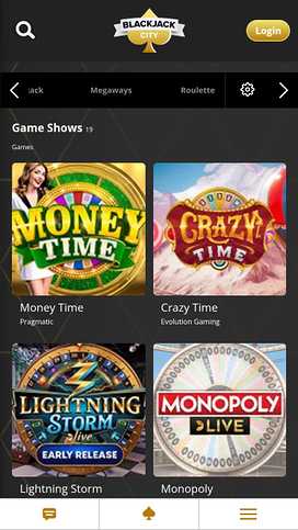 BlackJack City Casino Mobile Shows