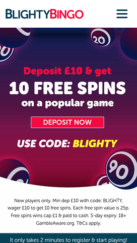 Blighty Bingo Casino Mobile Homepage