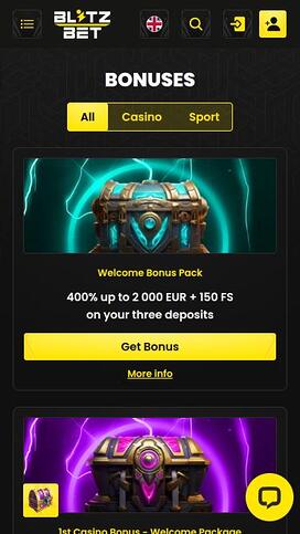 Blitzbet Casino promotions mobile page