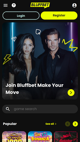 BluffBet Casino Mobile Homepage