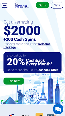 BluVegas Casino Mobile Homepage