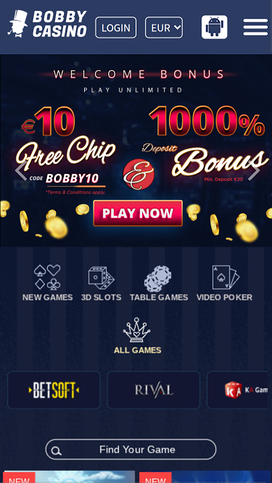 Bobby Casino Mobile Homepage