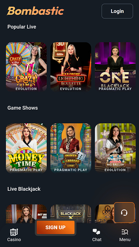 Bombastic Casino Mobile Live Dealer