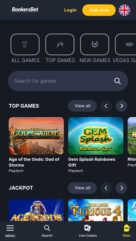 BonkersBet Casino Mobile Homepage