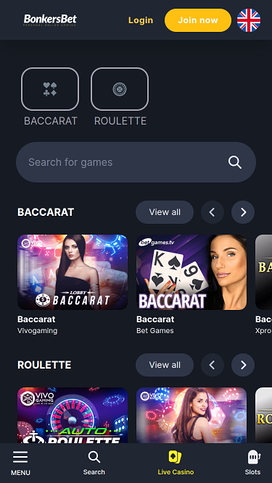 BonkersBet Casino Mobile Live Dealer