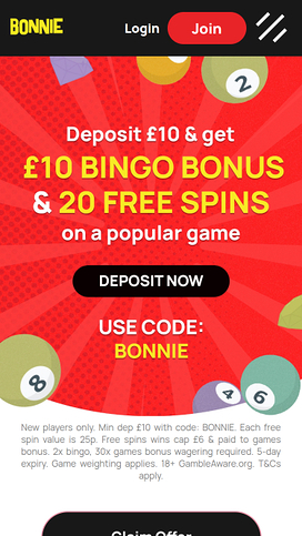 Bonnie Bingo Mobile Homepage