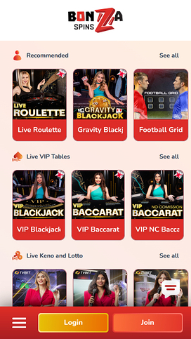 Bonza Spins Casino Mobile Live Dealer