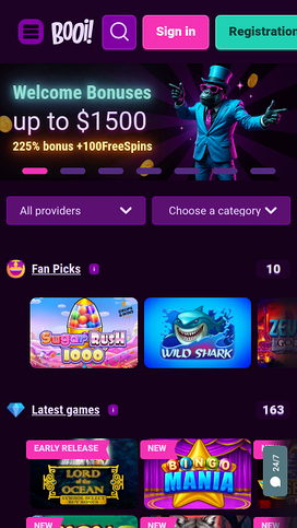 Página principal móvil de Booi Casino