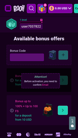 Promociones móviles de Booi Casino