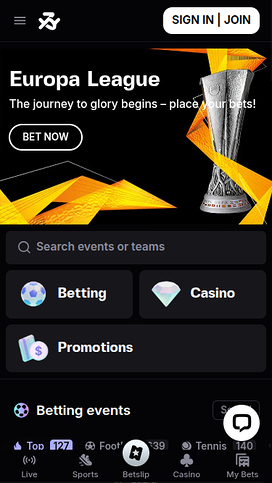 Homepage screenshot of Bookmaker for Mobile