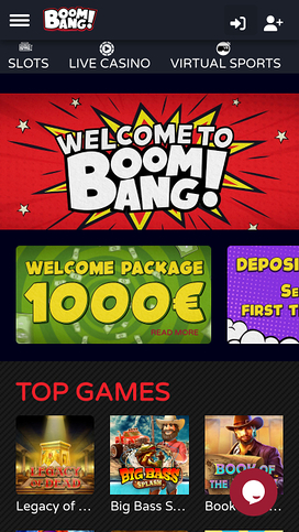 Boombang Casino Mobile Homepage
