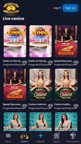 Booty Casino live dealer mobile page