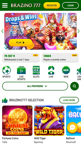 Brazino777 Casino Mobile Homepage