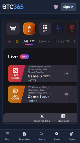BTC365 Casino Mobile Sports