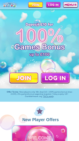 Bubble Bonus Bingo Mobile Homepage