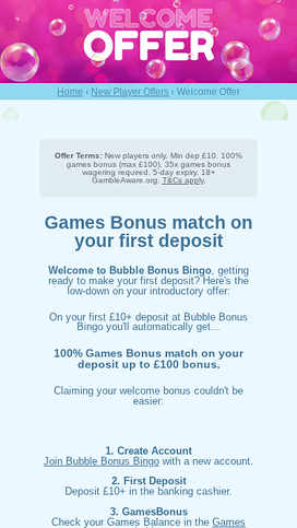 Bubble Bonus Bingo Mobile Promotions