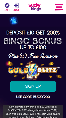 Bucky Bingo Mobile Homepage