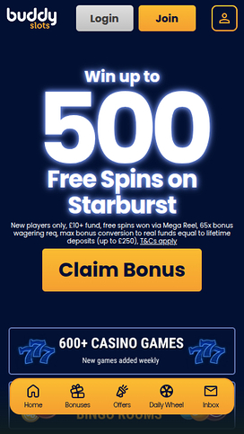 Buddy Slots Casino Mobile Homepage