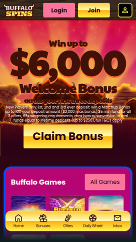 Buffalo Spins Casino Mobile Homepage