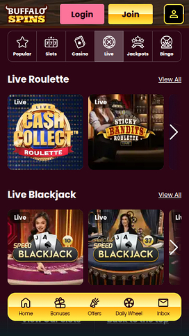Buffalo Spins Casino Mobile Live Dealer
