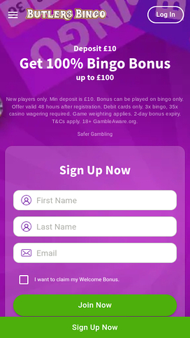 Butlers Bingo Mobile Homepage