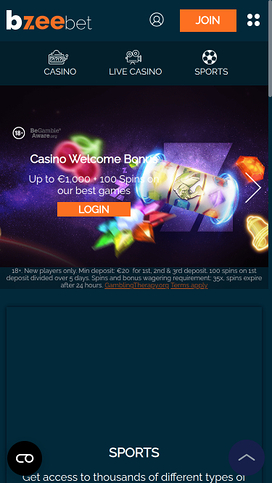 Bzeebet Casino Mobile Homepage