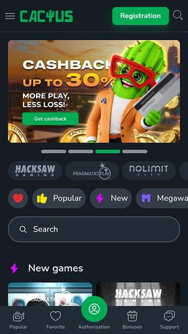 Cactus Casino Mobile Homepage