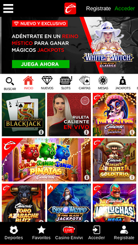 Caliente Casino Mobile Homepage