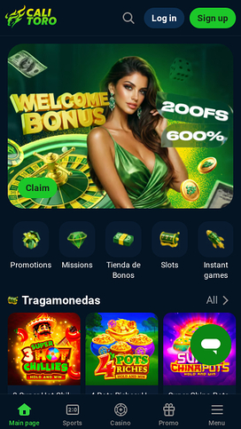 Página de inicio móvil del Casino Calitoro