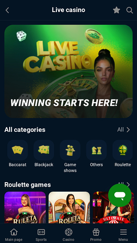 Casino móvil Calitoro con crupier en vivo