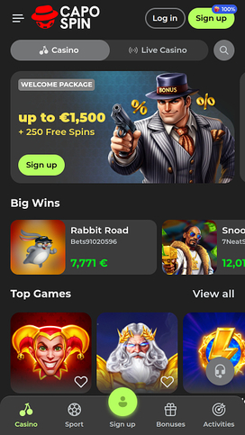 Capospin Casino Mobile Homepage