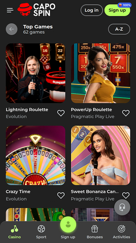 Capospin Casino Mobile Live Dealer