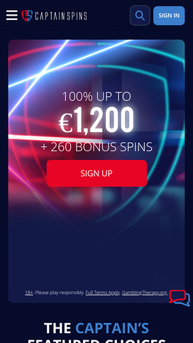 Captain Spins Casino Mobile Homepage