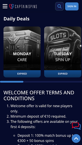 Captain Spins Casino Mobile Promotions