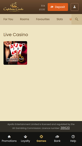 Captain Cooks Casino Mobile Live Dealer