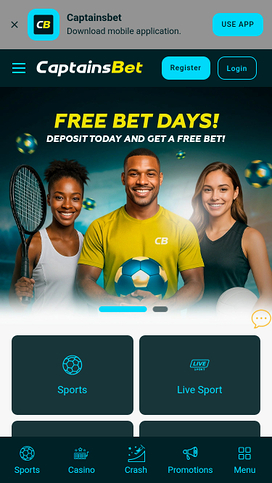 Captainsbet Casino Mobile Homepage
