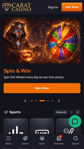 Página de inicio móvil del casino CaratCasino