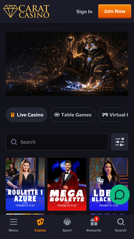 Casino móvil CaratCasino con crupier en vivo