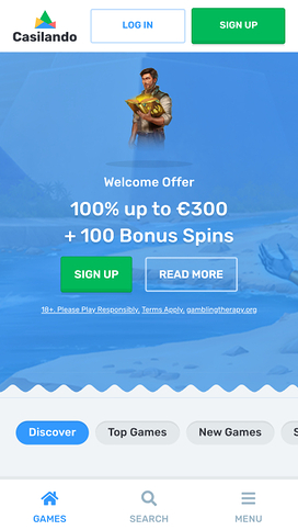 Casilando Casino Mobile Homepage