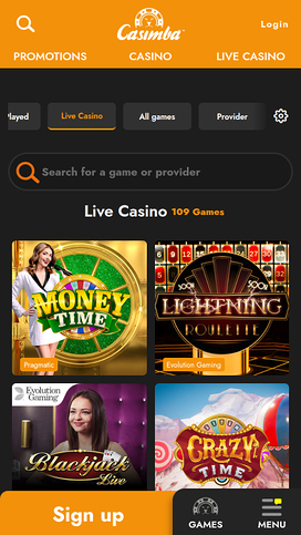 Casimba Casino Live Dealer Mobile