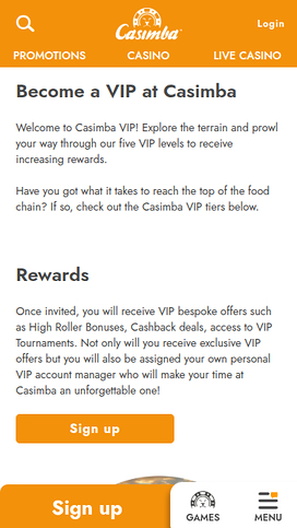 Casimba Casino Mobile VIP Program